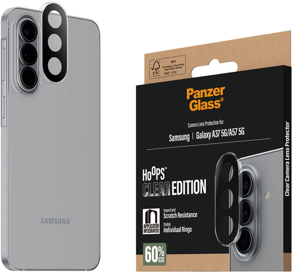 PanzerGlass Screenprotector geschikt voor Samsung Galaxy A57 Glazen | PanzerGlass Hoops Camera Lens Protector - Case Friendly