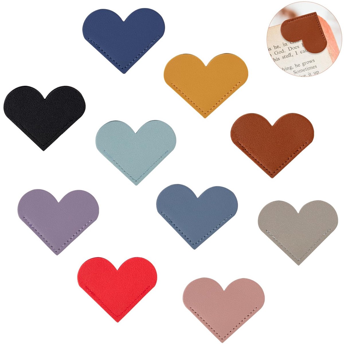 Solidchoice - Handgemaakte Leren Hart Boekenlegger Set van 10 Kleuren