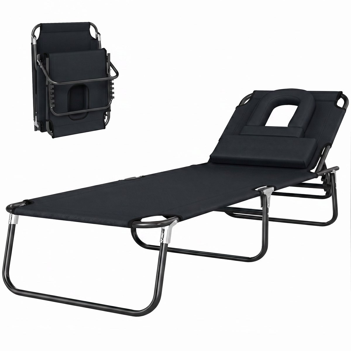 Tuinligstoel Opklapbare chaise longue Ligbed om te lezen Zwart