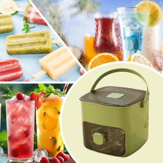 IJsblokjesmachine - Pers-ijsblokjesmachine - IJscontainers - IJsblokjescontainers - Herbruikbaar - Voor cocktails/koffie en sappen - 48 ijsblokjes - Groen — afbeelding 2