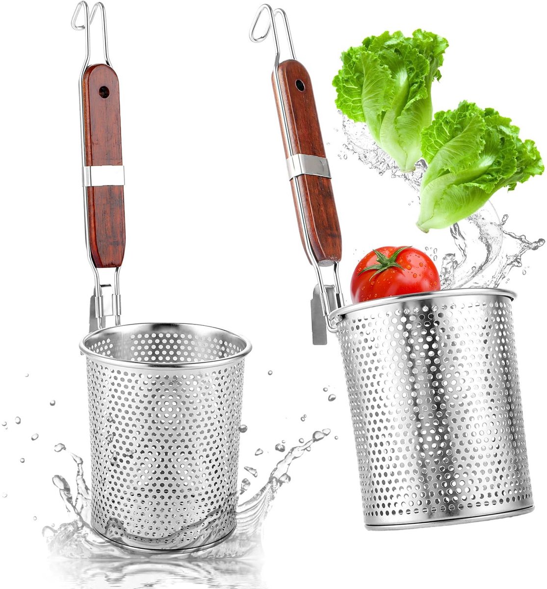 Solidchoice - Set van 2 RVS Pastasieves met Houten Handvat 12 cm