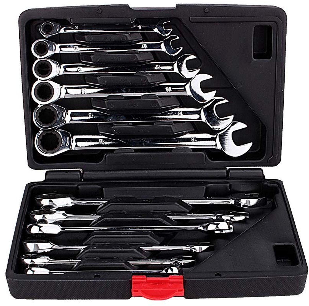 NTHProducts - Ratchet Wrench Set - 12-delig - 72 tanden - 8-19 mm sleutels - kunststof behuizing - veelzijdig - geschikt voor auto- en DIY-reparaties