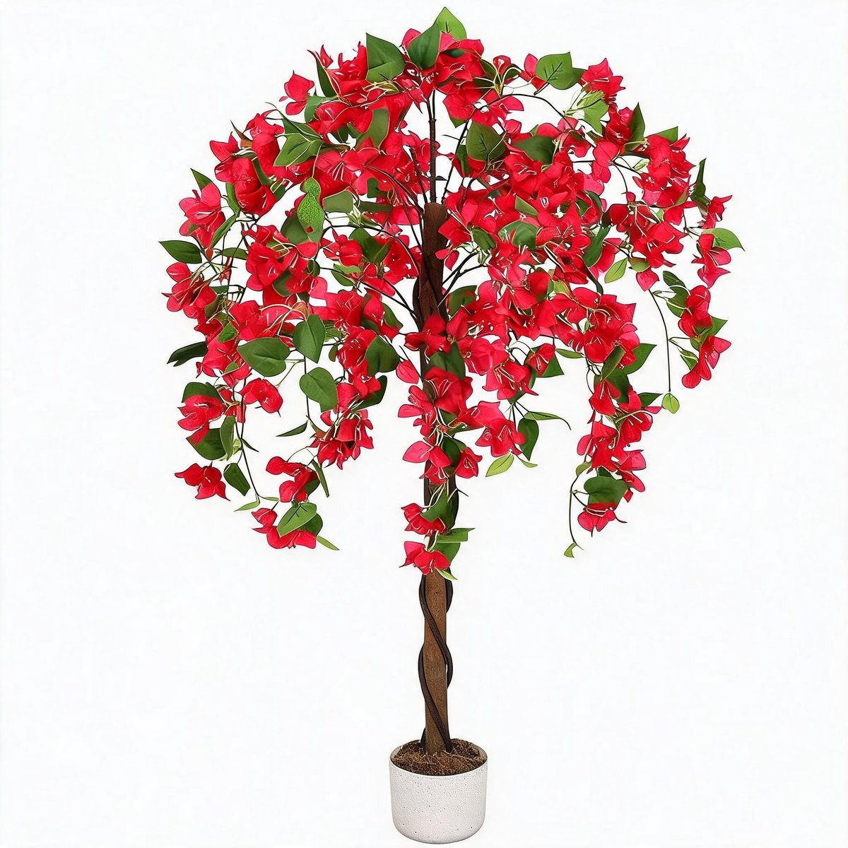 Triumpunpre - professionele kunstbuganvilla, 120cm roode natuurhout stam met real-touch polyester, decoratieve kunstplant met pot voor binnen en buiten