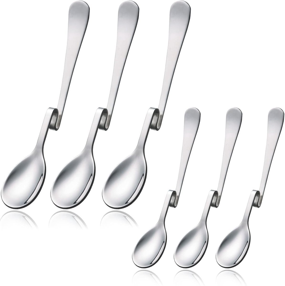 *** 6 RVS lepels met gebogen handvatten - lange drinklepels met knik - latte macchiato lepel - koffielepel - honinglepel met gebogen handvatten van Heble® ***