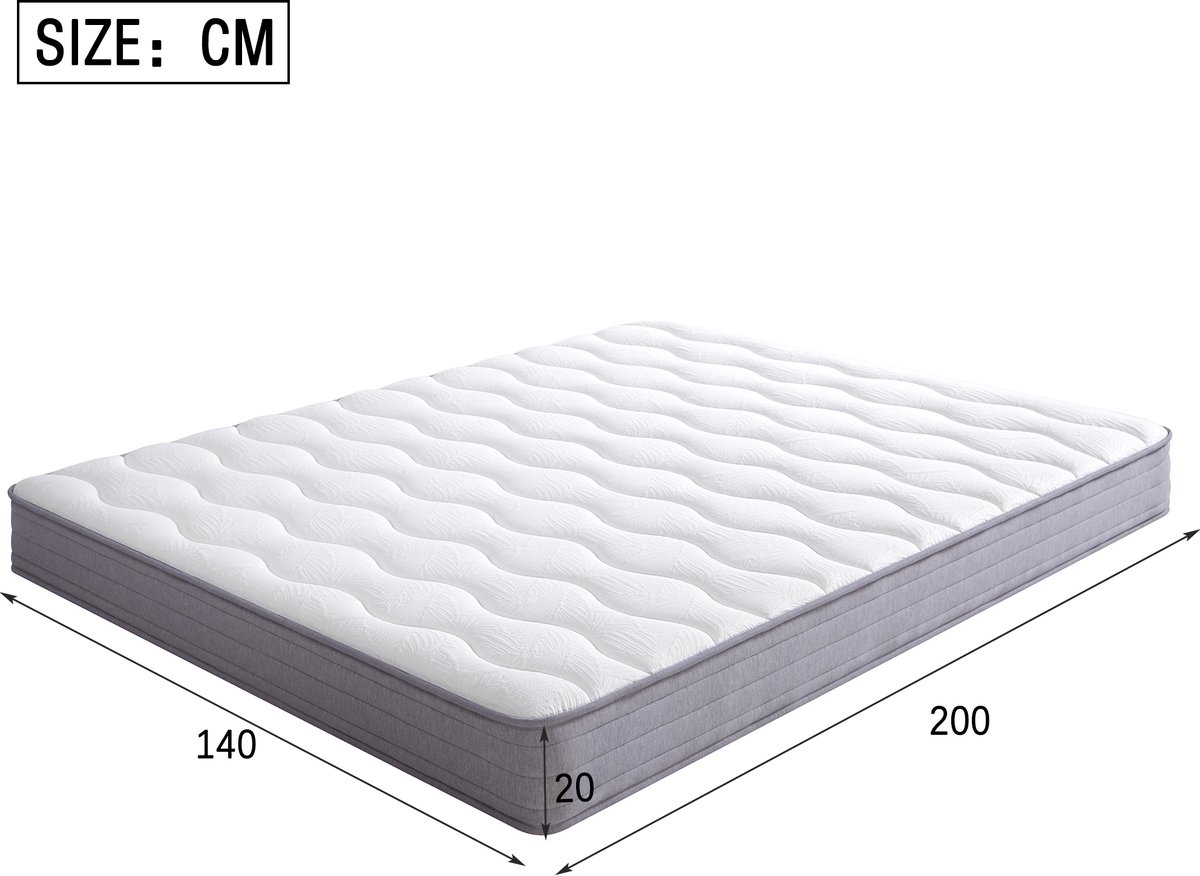 STILVORA Binnenveringsmatras 140 x 200 cm Met matras – Ergonomische lendenondersteuning – H3 Stevige Ligcomfort – Rolmatras – Wit