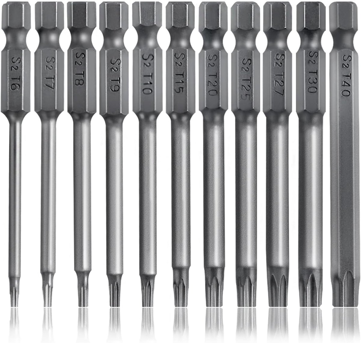 11 STKS Torx Head Schroevendraaier Bit Set met Transparante Vierkante Doos Lange Torx Beveiligingskop Schroevendraaier Boor Set Magnetische Torx Hoofd Schroevendraaier Bit Set