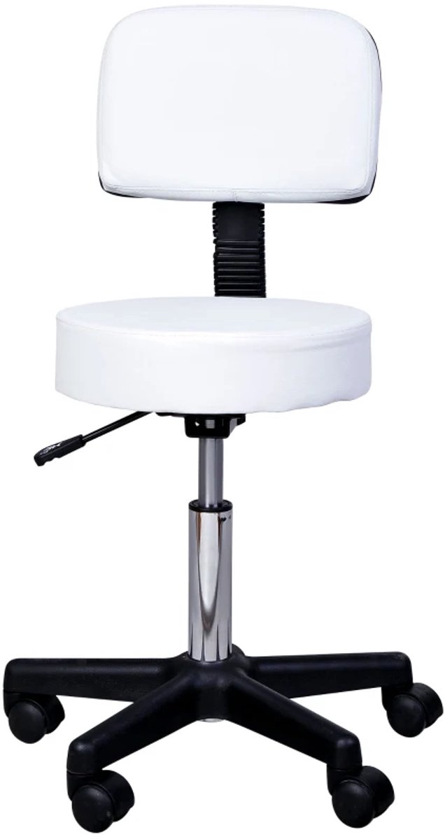 Zadelkruk op Wielen - Zadelstoel met Rugleuning - Kapperskruk - Tabouret - In Hoogte Verstelbaar - 360° Draaibaar - Kruk Stoel - Draaikruk - Werkkruk - voor Kantoor, Salon, Massage, Spa - Wit