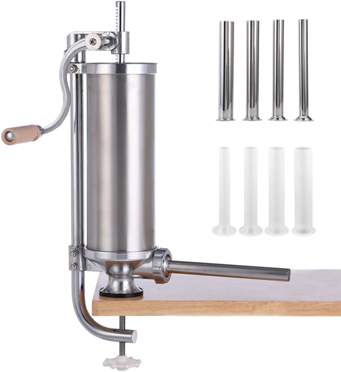 CINK & Co Handmatige Worstvuller 3 Liter - Worstmachine van RVS met 8 Vulbuizen - Zilver