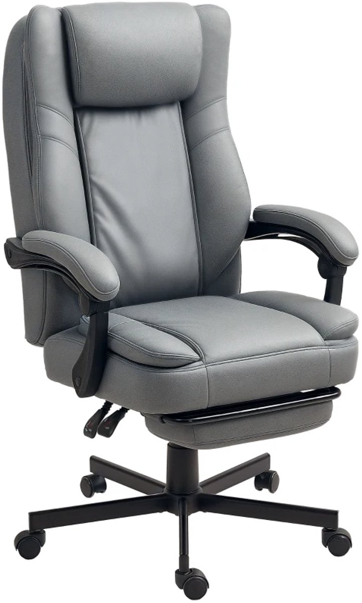 Ergonomische Bureaustoel met Massagefunctie - In Hoogte Verstelbaar - Max. kanteling 135° - 360° Draaibaar - Kantoorstoel - Gamestoel - Volwassenen Stoel - Directiestoel - Computerstoel - Grijs
