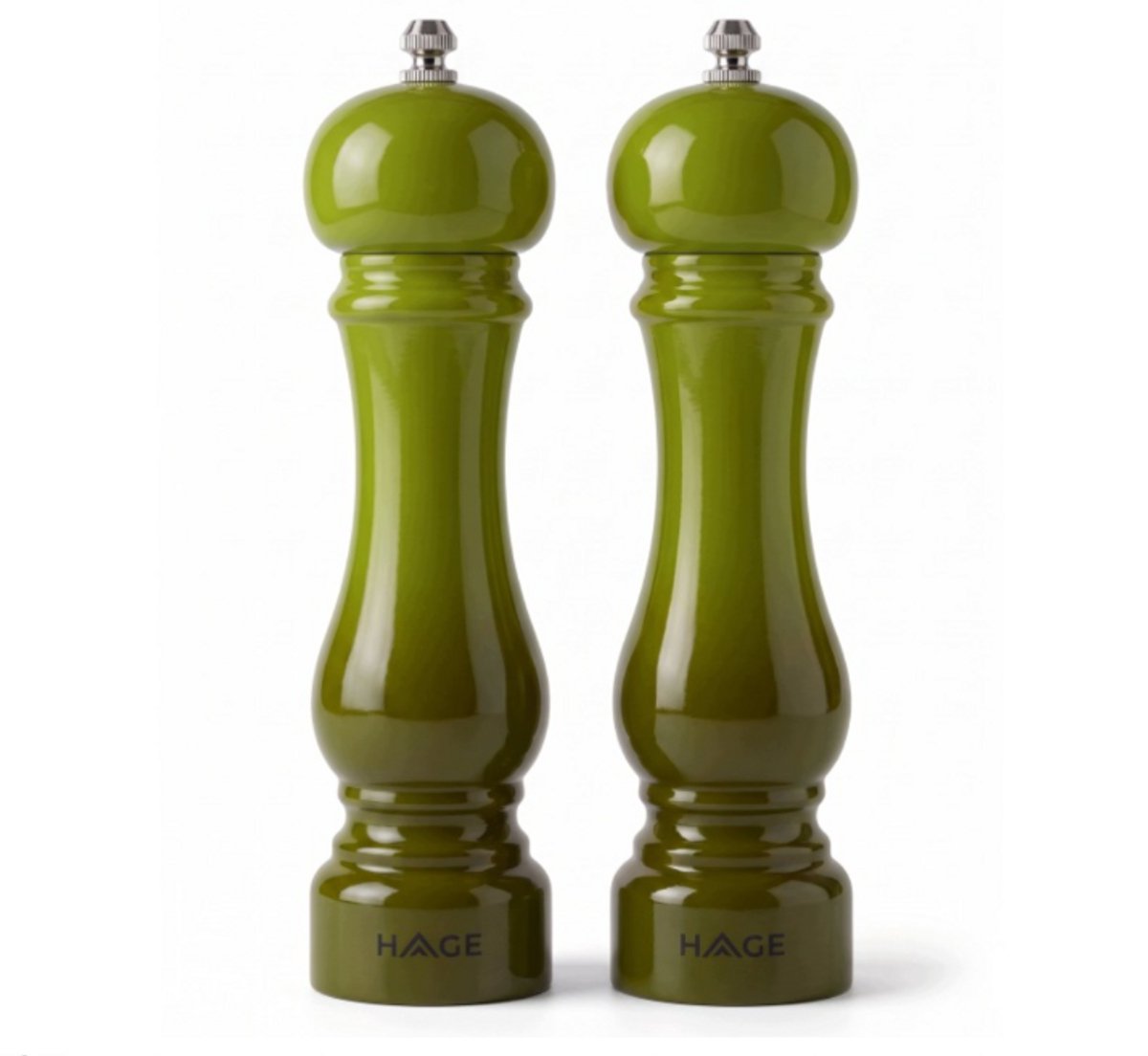 Hage - Handmatige Peper- en Zoutmolens - Peper & Zout - Keramisch Maalwerk - Verstelbare Maalgraad - 100 ml - Ø5.5 x 22 cm - Olijfgroen