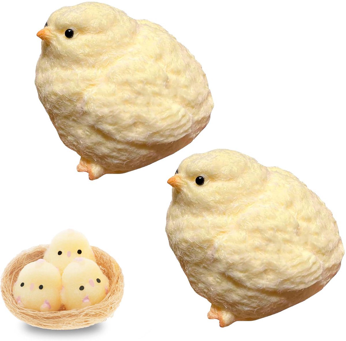 2 stuks Kip Squishy Speeltje - Knijpbaar Kuikentje - Stressverlichtend Speelgoed - Handgemaakt Kuiken Squishy - Anti-Stress Knijpspeeltje - Helpt Stress Verminderen en Ontspannen - Geel