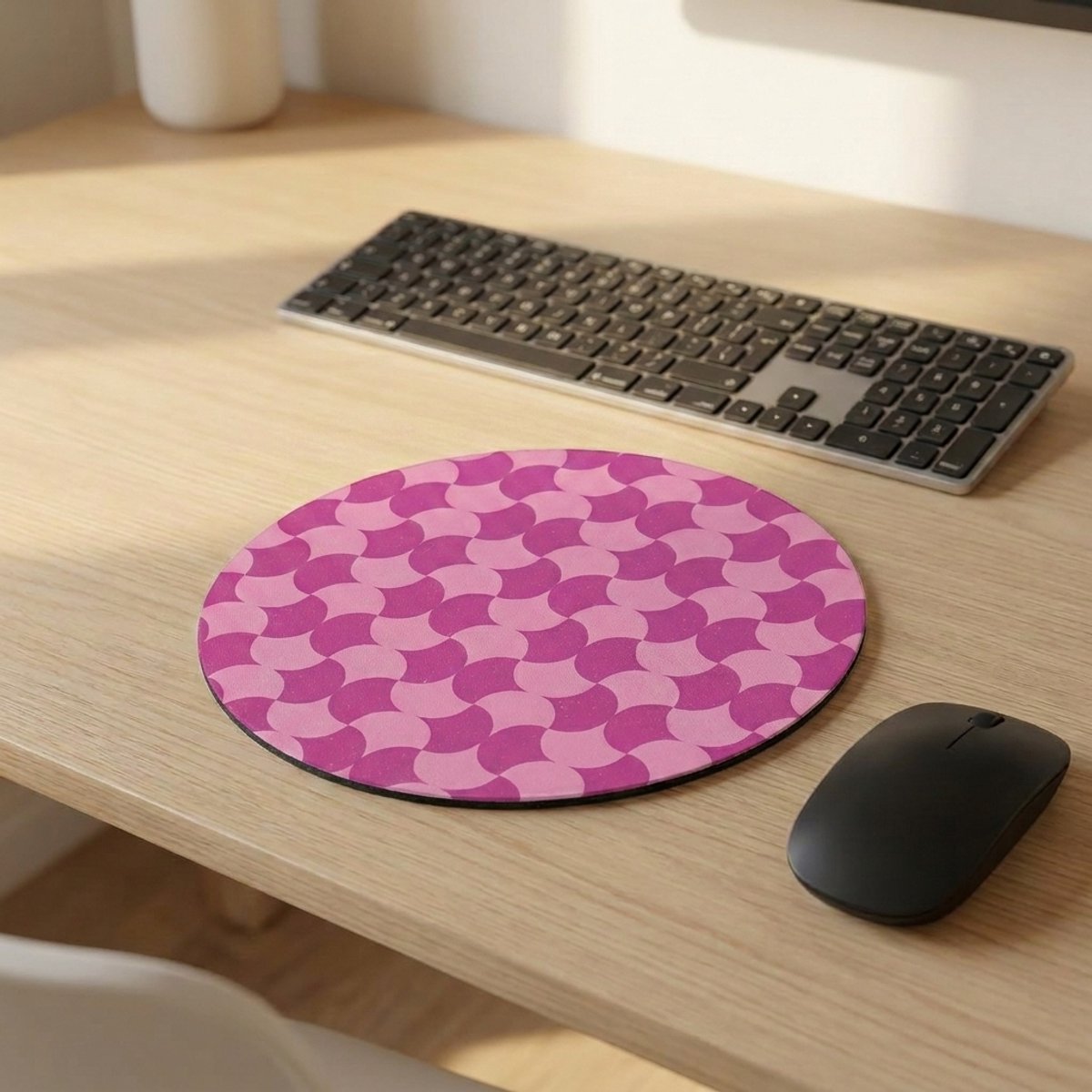 Muismat Rond | Roze Patroon | Cadeau | Antisliplaag | 22 X 22 Cm | Fotofabriek