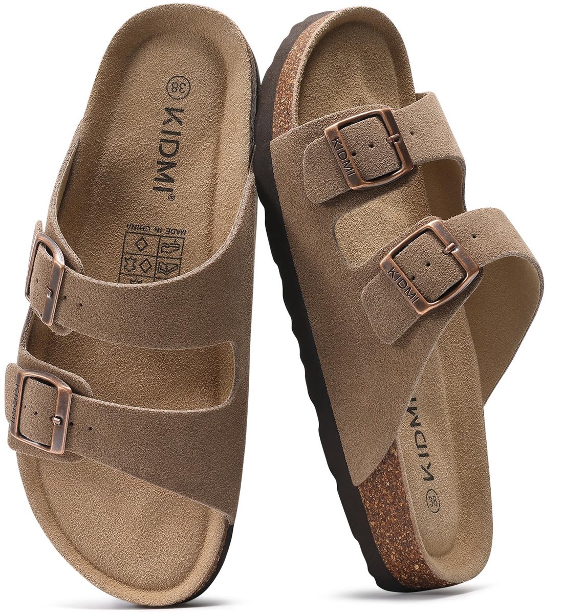 Homaxy - Unisex Sandalen - Suède Dames Slippers- Houten Clogs - Damesslippers met kurken voetbed - Mokkakleur - 37 - Geschikt voor een voetlengte van 23.37cm