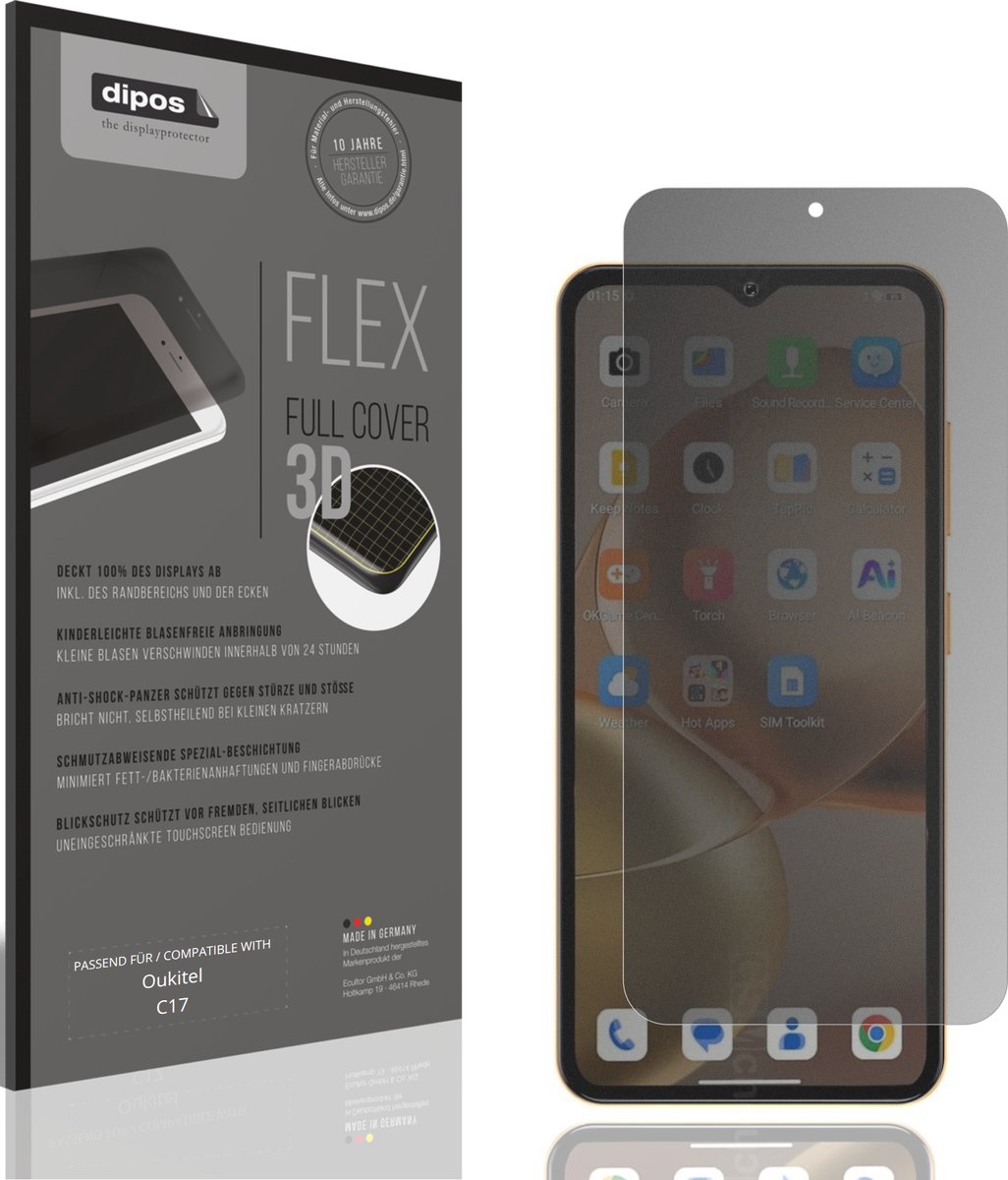 dipos FLEX – Matte Privacy Screenprotector geschikt voor Oukitel C17 | Volledige Schermbescherming | Case-Friendly
