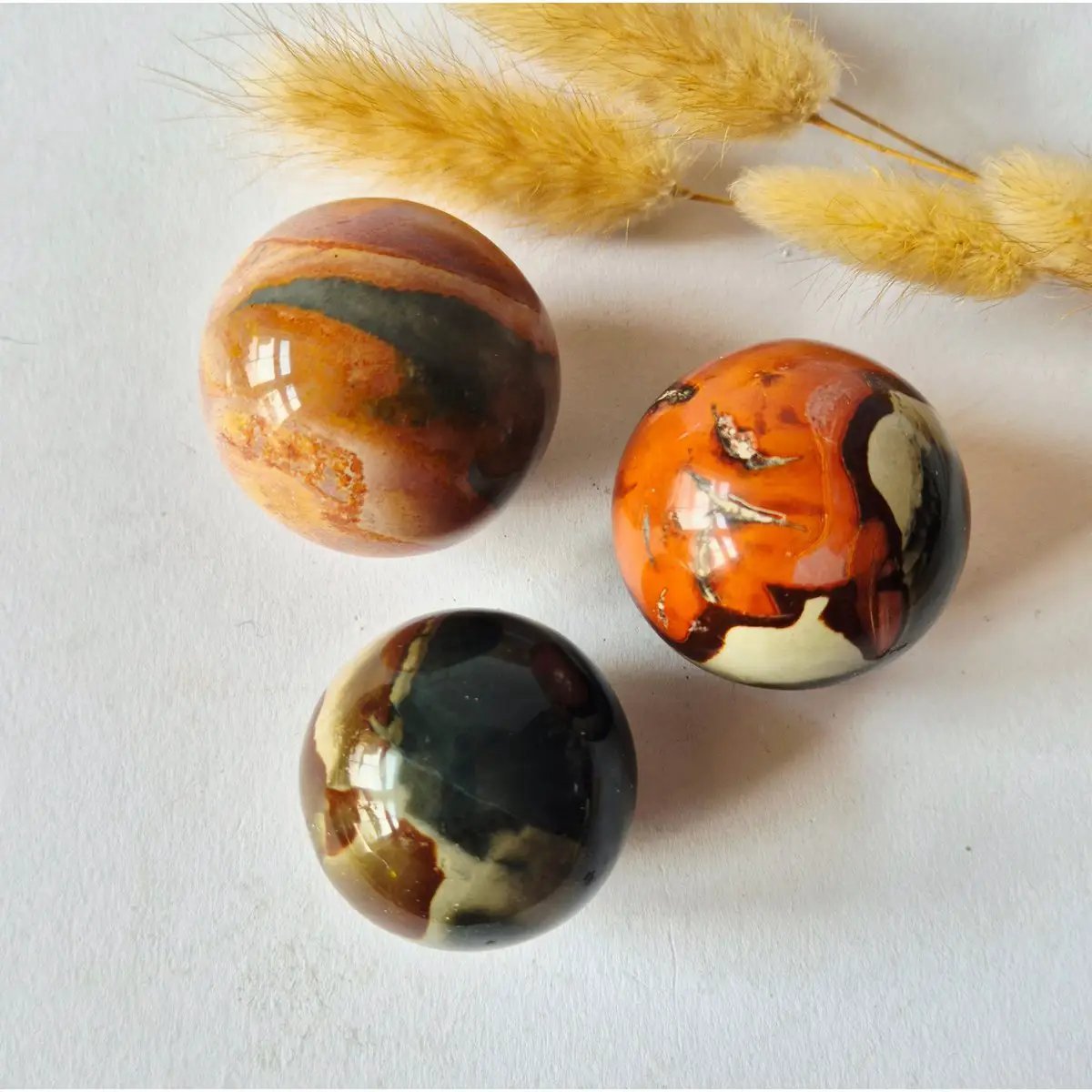 Ocean Jasper Polychroom Edelsteen Bol 40-50mm – Rood Oranje Uniek Patroon