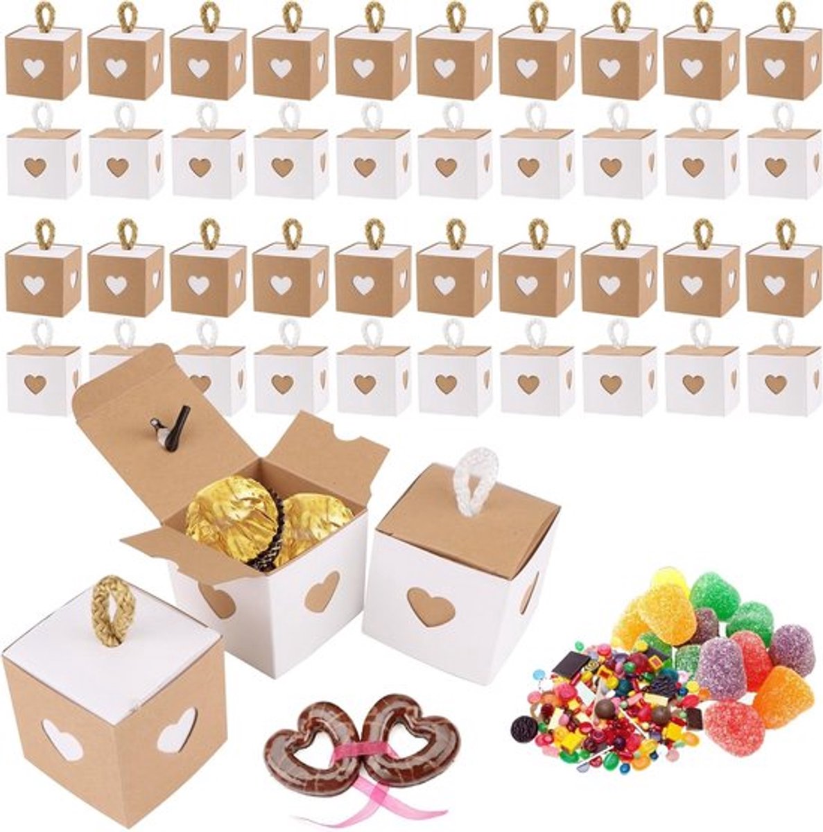 Set van 40 kleine geschenkdozen met deksel voor cadeaus, decoratie en opslag