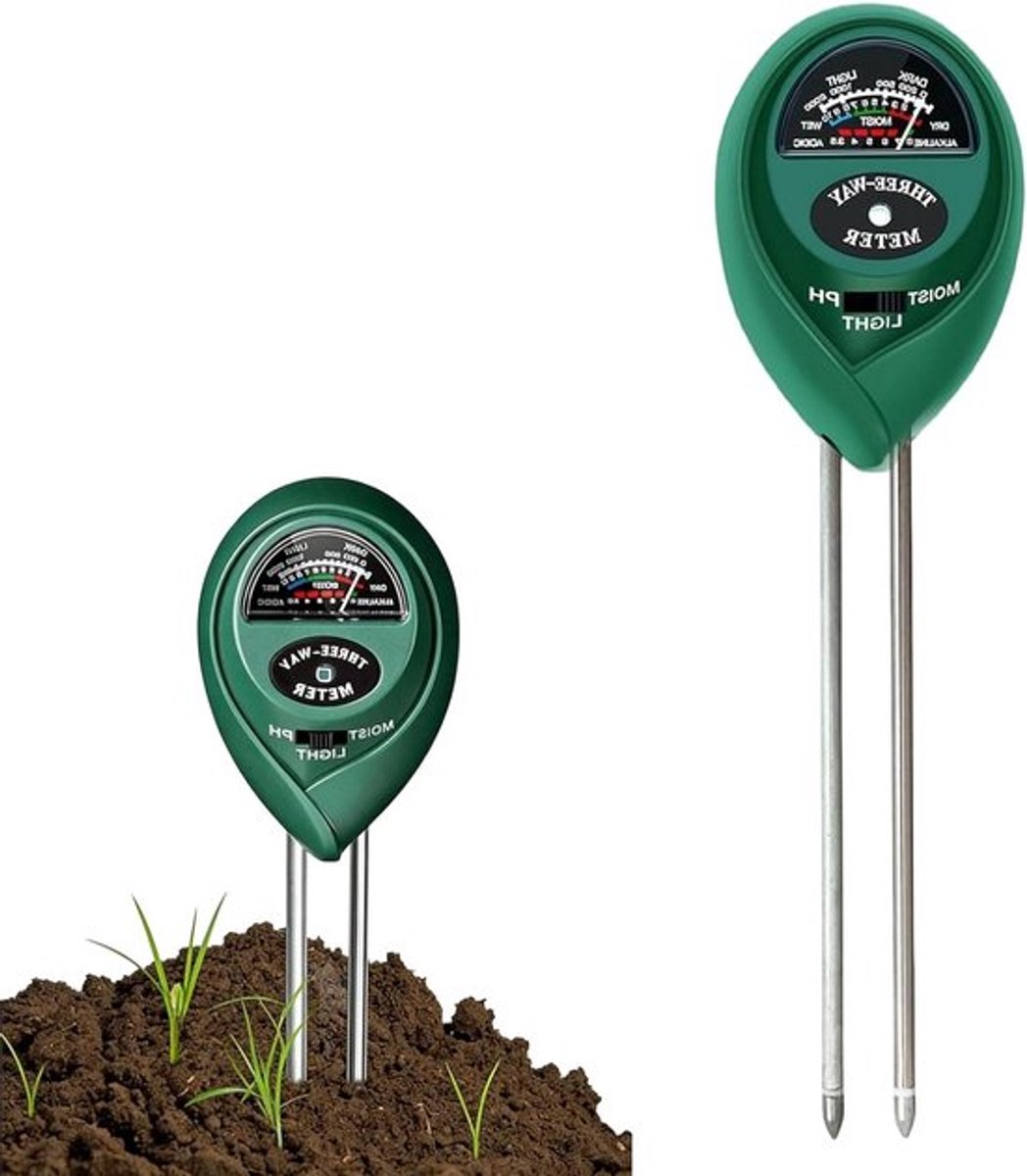 Bodemtest-meetapparaat 3-in-1 voor pH-waarde, vocht en vruchtbaarheid van planten, ideaal voor tuin, boerderij en gazon zonder batterijen