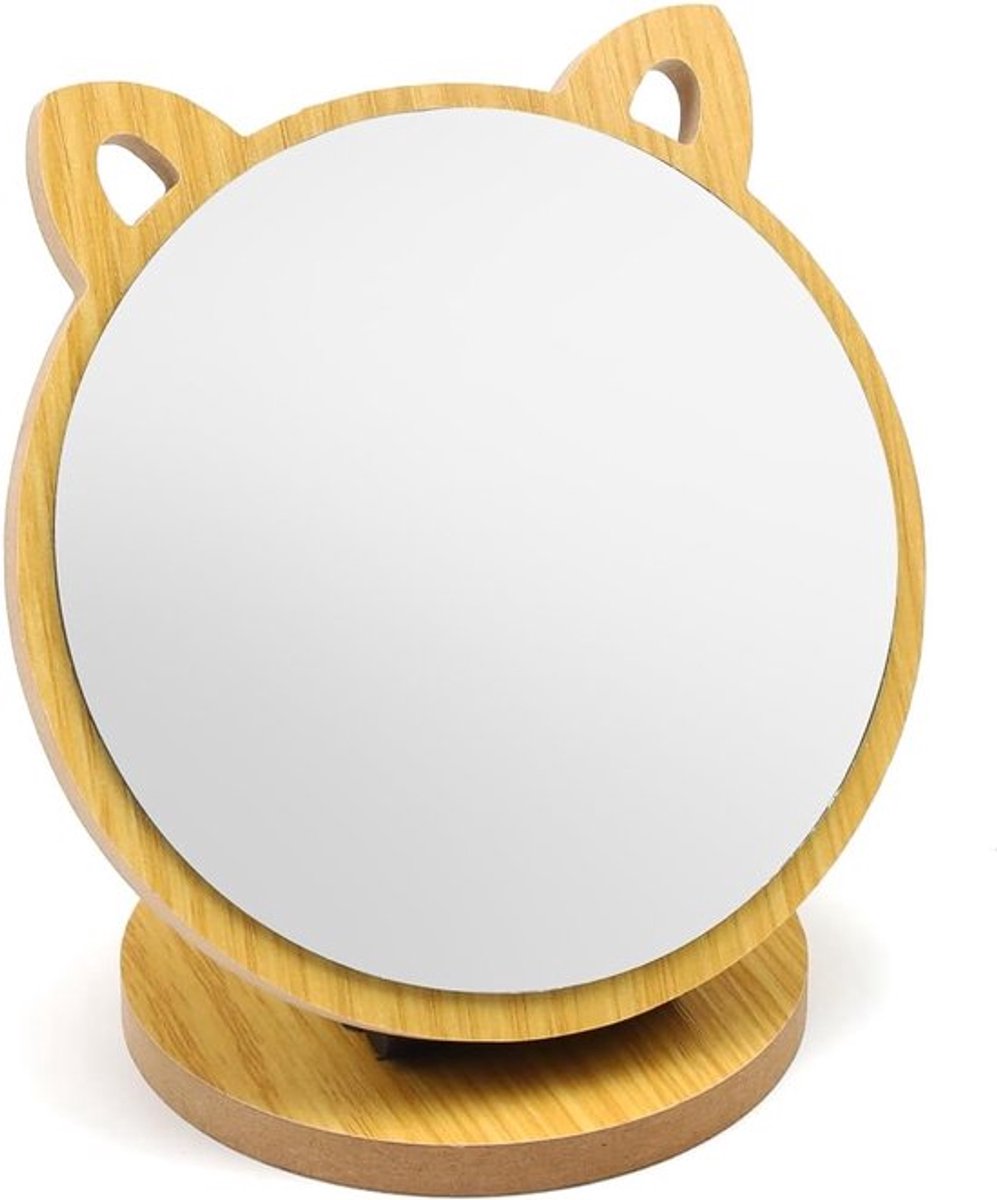 Vouwbare Kattenoor Spiegel met Verstelbare Hoek, Cosmetische Tafelspiegel voor Kinderen en Slaapkamer Decoratie, Houten Basis voor Badkamer en Woonkamer
