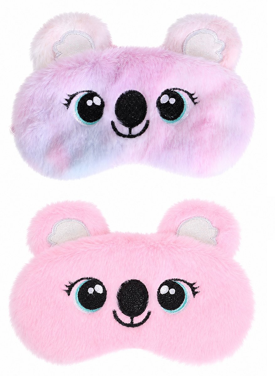Set van 2 Koala Slaapmaskers voor Kinderen – Roze Pluche Slaapmasker voor Meisjes – Superzacht – Vanaf 5 Jaar – 13 x 18 cm