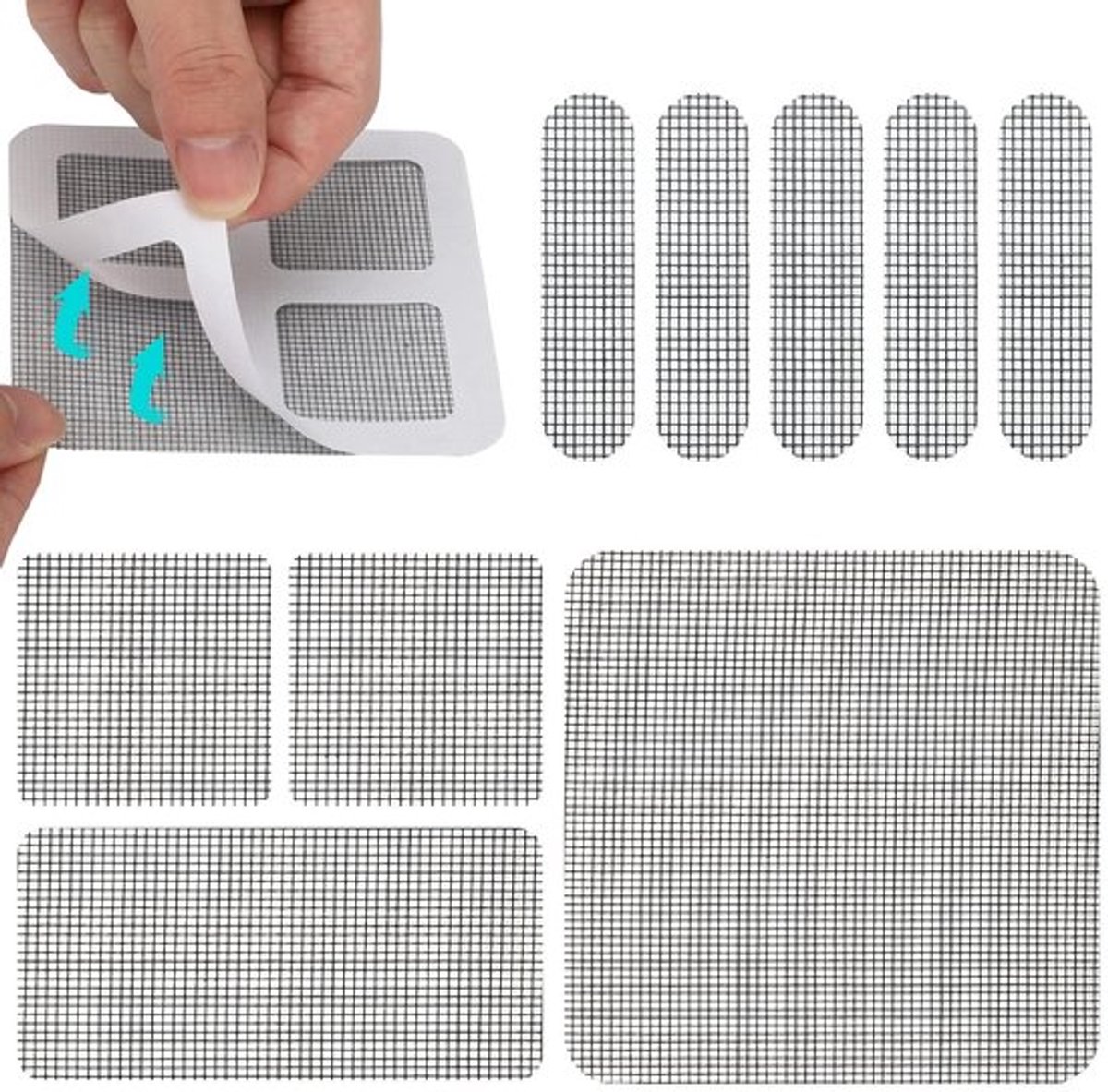 40 Stuks Vliegengordijn Reparatietape, Zelfklevende Glasvezel Patches in 4 Maten voor Insectenbescherming en Herstel van Vliegenschermen