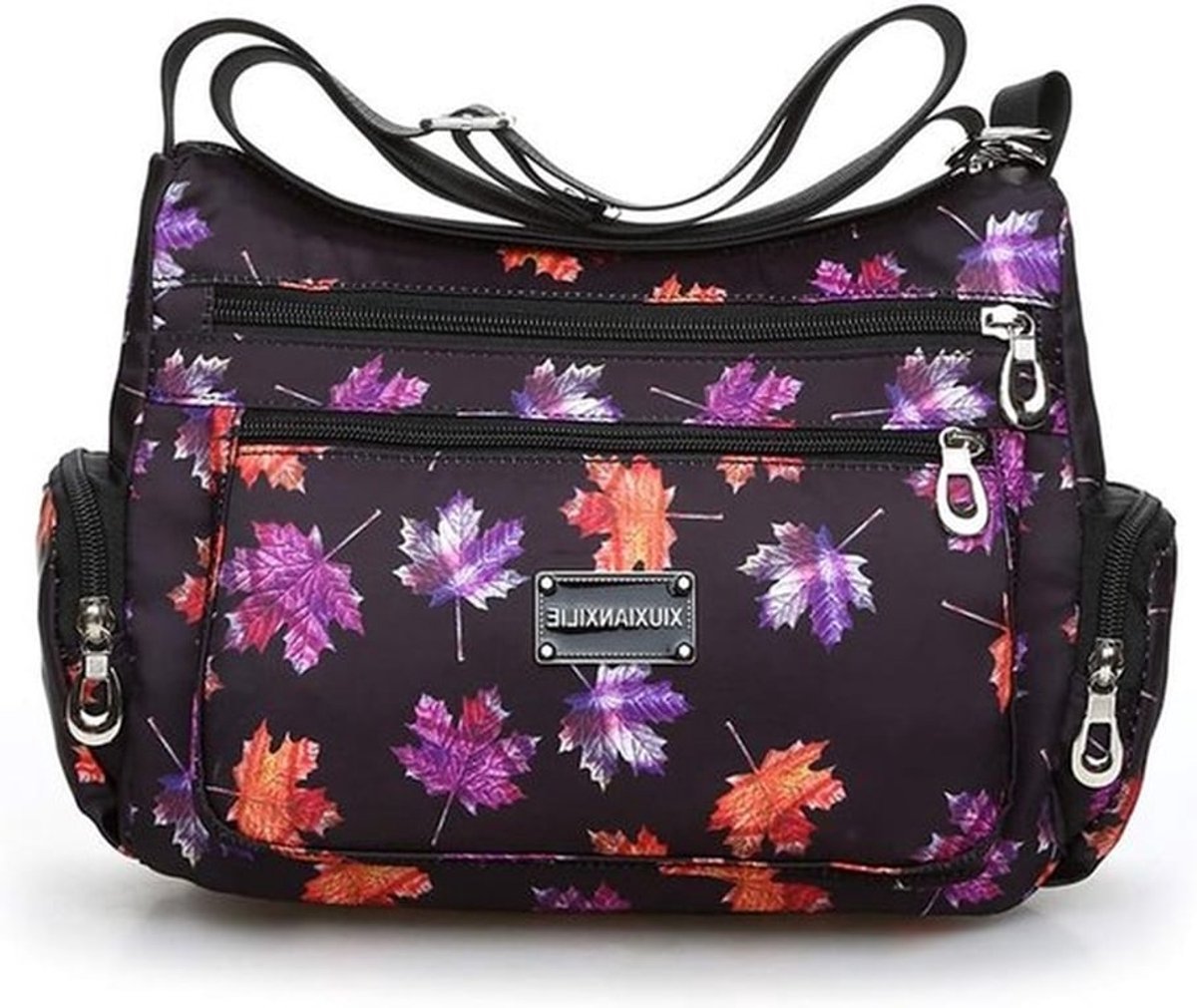 Stijlvolle Crossbody Tas voor Dames van Nylon met Bloemenprint en Meerdere Vakken voor Handige Opberging