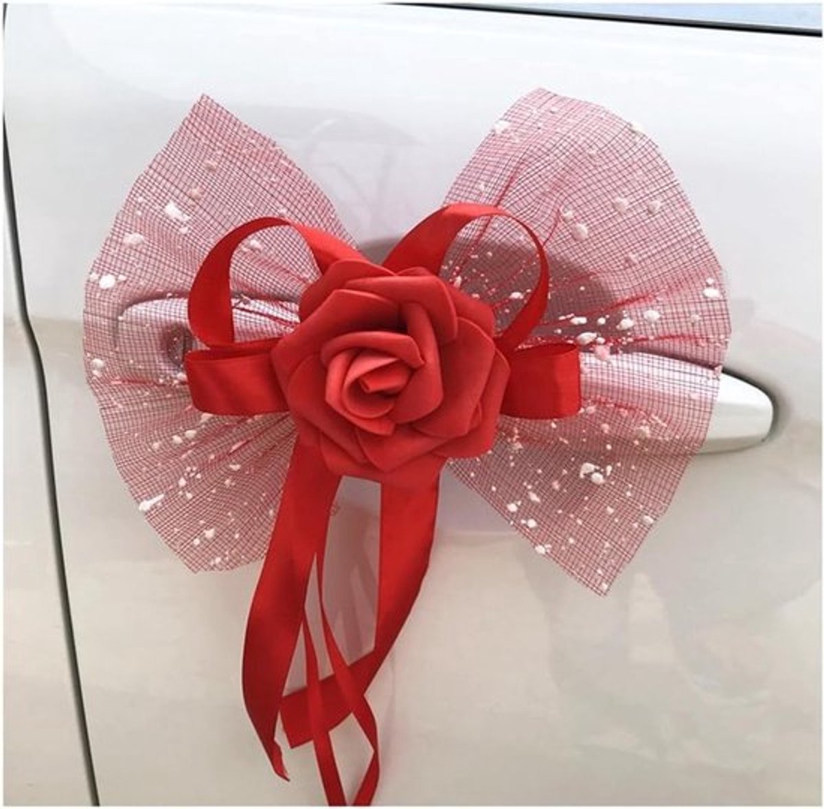 10 stuks auto decoratie voor bruiloften, bloemen, strikken, achteruitkijkspiegel en deurhandvatten