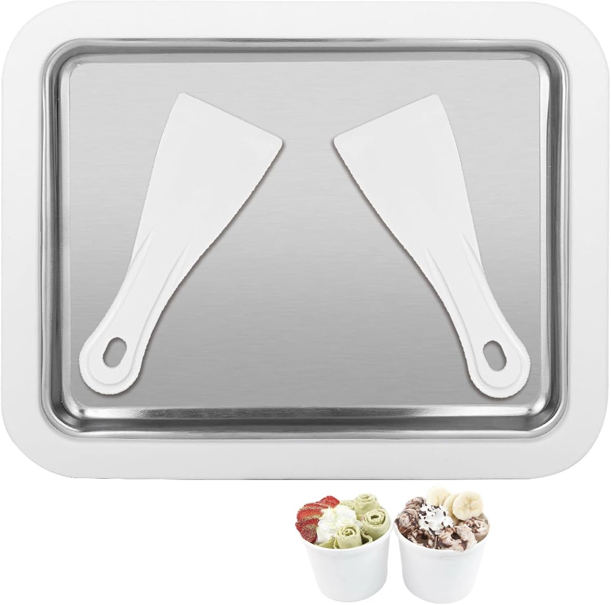 IJsmachine met 2 spatels - ijsrolletjes voor kinderen en gezinnen - ijsmachine om ijs te maken - rollasmachineplaat - gelato-maker voor bevroren yoghurt - sorbet (wit)