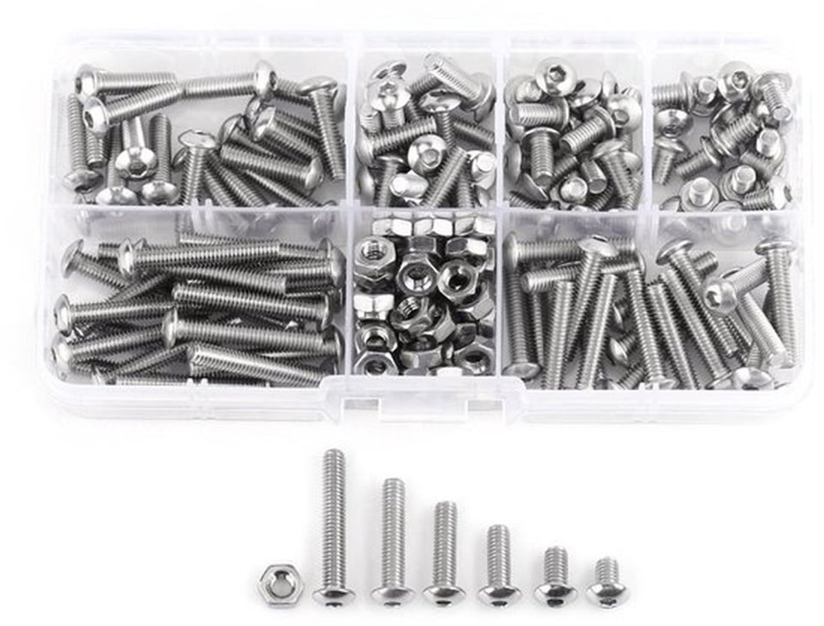 Complete Set van 170 Stuks M4 RVS SS304 Zeskant Hoofd Bouten en Moeren Assortiment voor Diverse Toepassingen