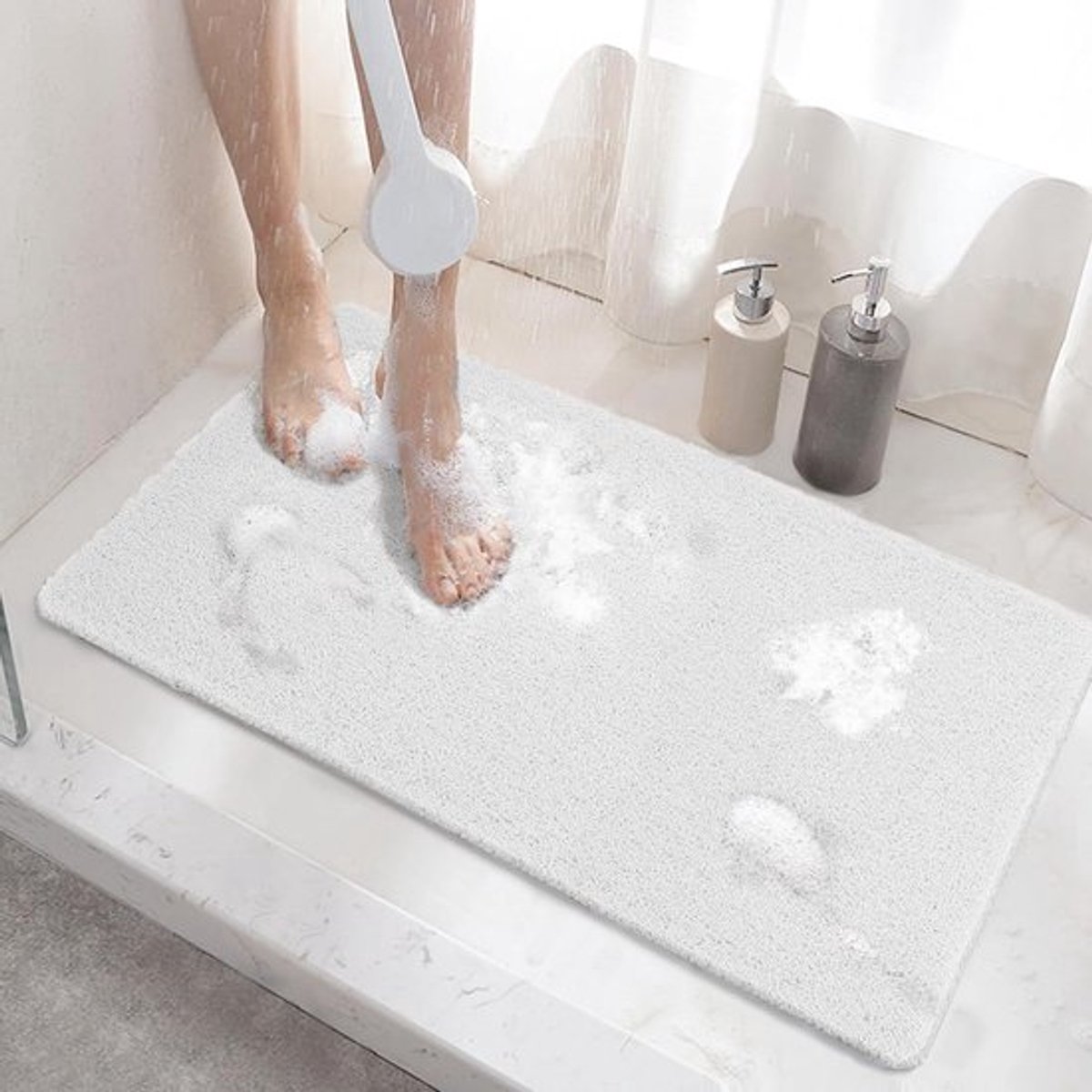 Comfortabele Antislip Badmat van Luffa, Ideaal voor Gezinnen en Senioren, 40 x 60 cm, Wit, Waterafvoer en Ondersteuning