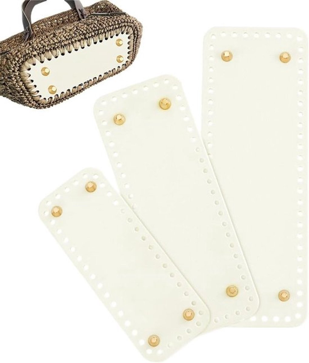 3 Maten Echte Leren Tasbodemvormer voor Haakwerk, Witte Rechthoekige Basis met Gaten voor Handtas, Schoudertas en Crossbody Tas Maken