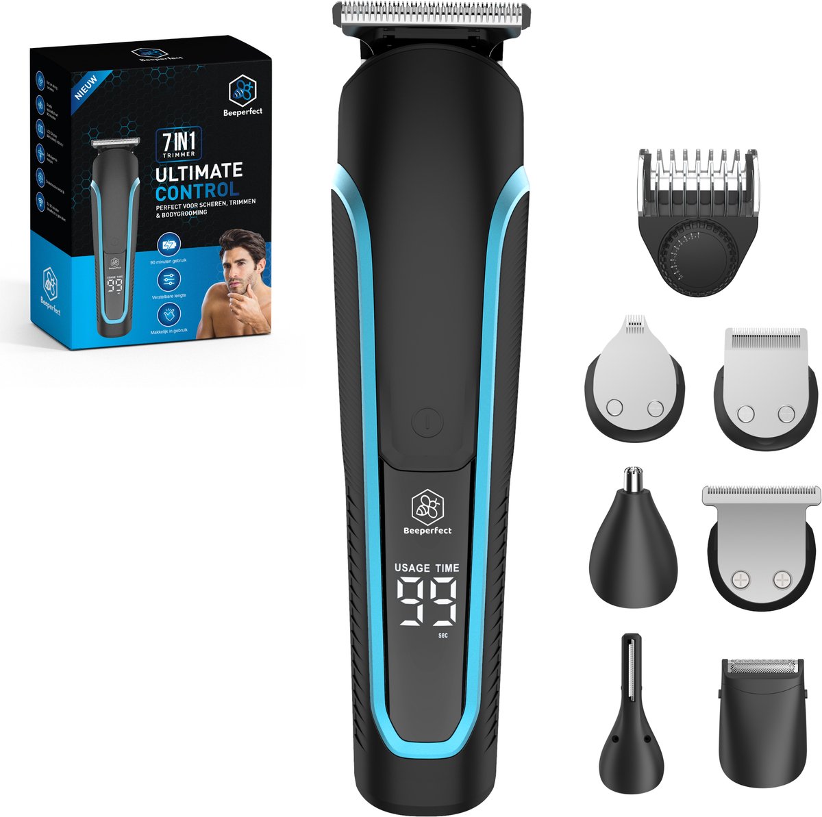 Bol.com 6-in-1 Baardtrimmer Mannen - Beeperfect® - Trimmer Baard en Lichaam - Bodygroomer - Neus en Oortrimmer - Waterdicht - In... aanbieding