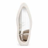 SensaHome Gestoffeerde Staande Spiegel Shaped - Passpiegel Suede Velvet - 60x160 - Teddy Wit
