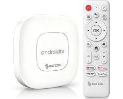 Siltcon® Android TV Box 4K & 8K HDR – Streaming Box - 2.4 & 5 GHz WiFi & Bluetooth – 16GB – Geschikt voor Google TV Streamer & Assistant– Upgrade elke TV naar SmartTV - Geschikt voor 3000+ apps! - Wit
