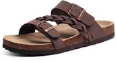 Unisex sandalens – Koe suède – Comfort slippers – Met Voetboogsteun – Houten sandalens – Bruin - 42- Geschikt voor een voetlengte van 26,7 cm
