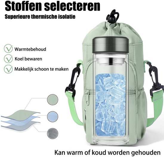 Waterfles Tas 600-1200ml - Drinkfles Houder met Schouderriem en Telefoonvak - Geïsoleerde Flessentas met 5 Vakken voor Wandelen, Fitness, Reizen en Outdoor - Roze — afbeelding 5