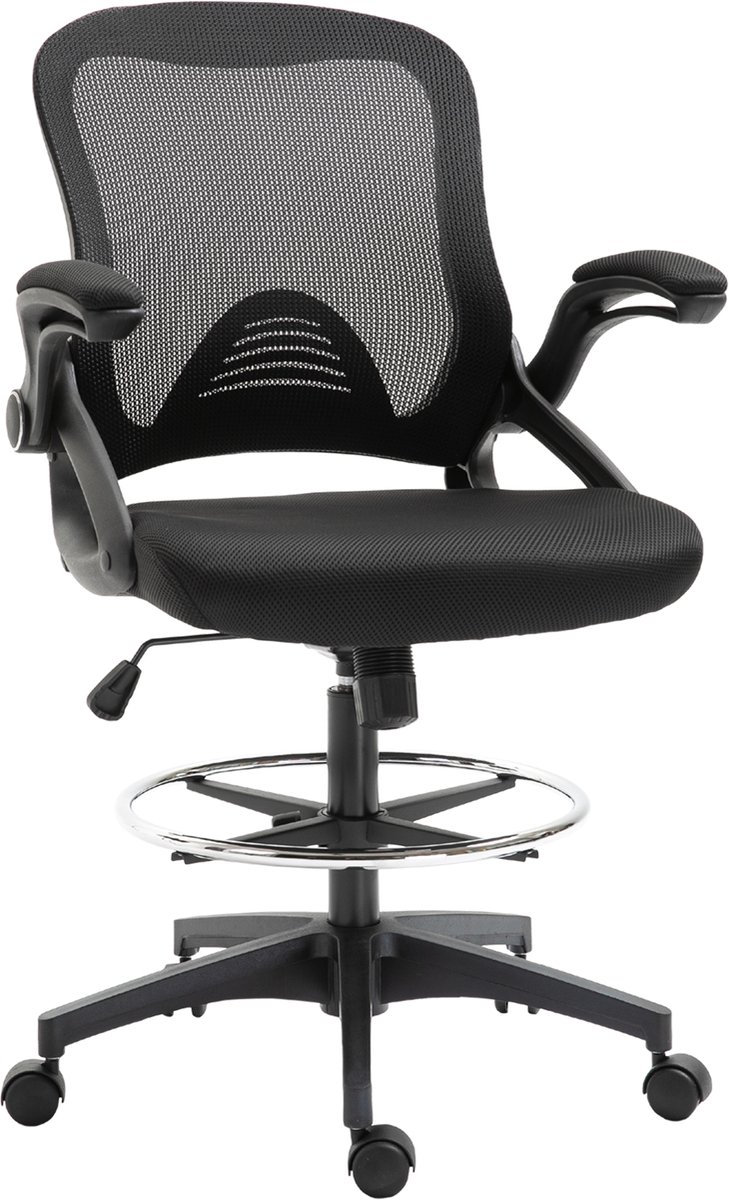 Ergonomische bureaustoel - bureaustoel met voetensteun en armleuningen - tekenstoel van mesh - in hoogte verstelbaar - lendensteun - zacht bekleed zitkussen 360° draaibaar - zwart