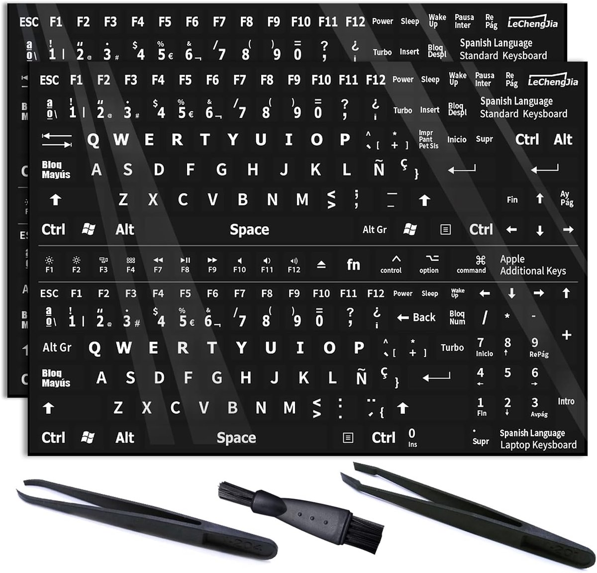 2 Replacement Non-Transparent Black Stickers Fit Any Standard Keyboard, Laptop Keyboard (ES-glossy, Black) - ShopVlot
