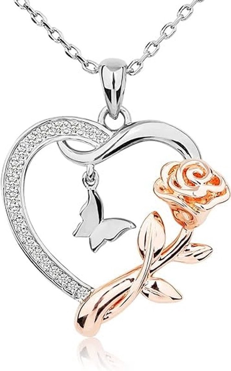 Solidchoice - Zilveren Rozenhart Ketting voor Vrouwen