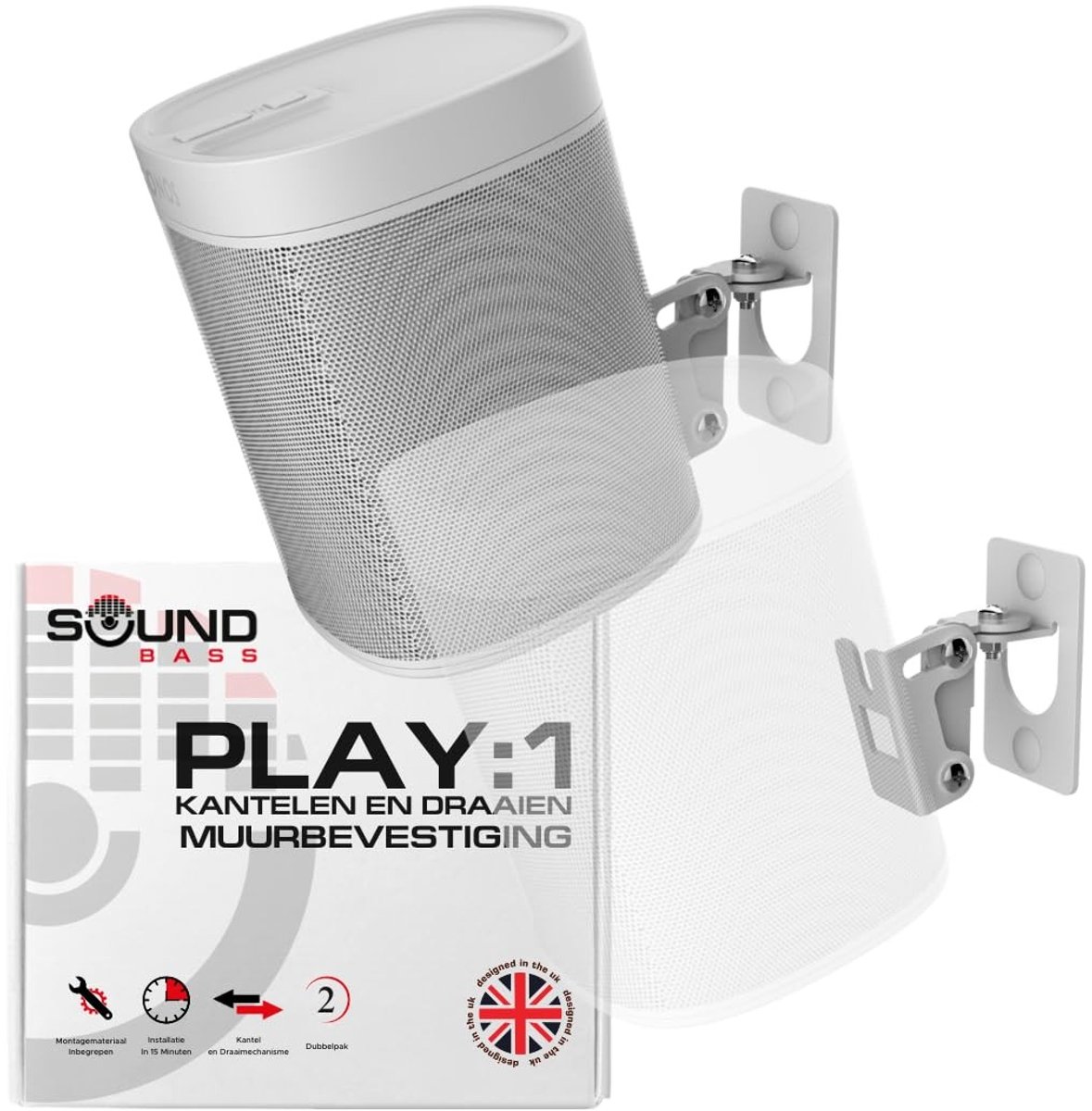 Solidchoice - Muurbeugel voor Sonos Play:1 (Dubbelpakket)