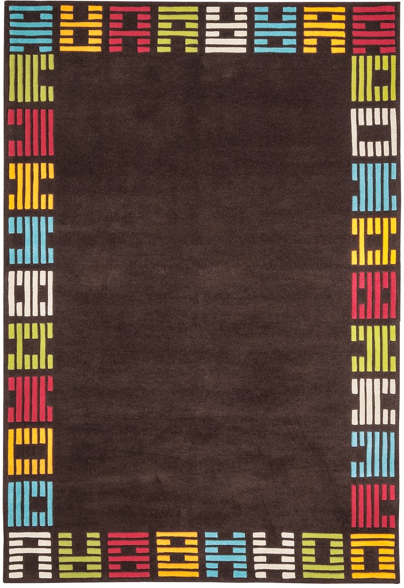 Padiro laagpolig vloerkleed 170 x 240 cm - meerkleurig - grafisch tekstdesign - geschikt voor vloerverwarming - van modacryl
