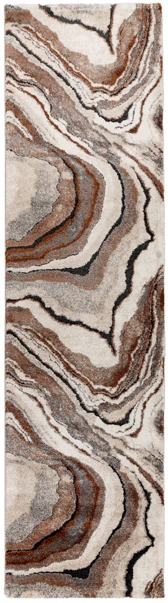 Padiro laagpolig vloerkleed 80 x 300 cm - terra - modern abstract design - geschikt voor vloerverwarming - van polypropyleen en polyester