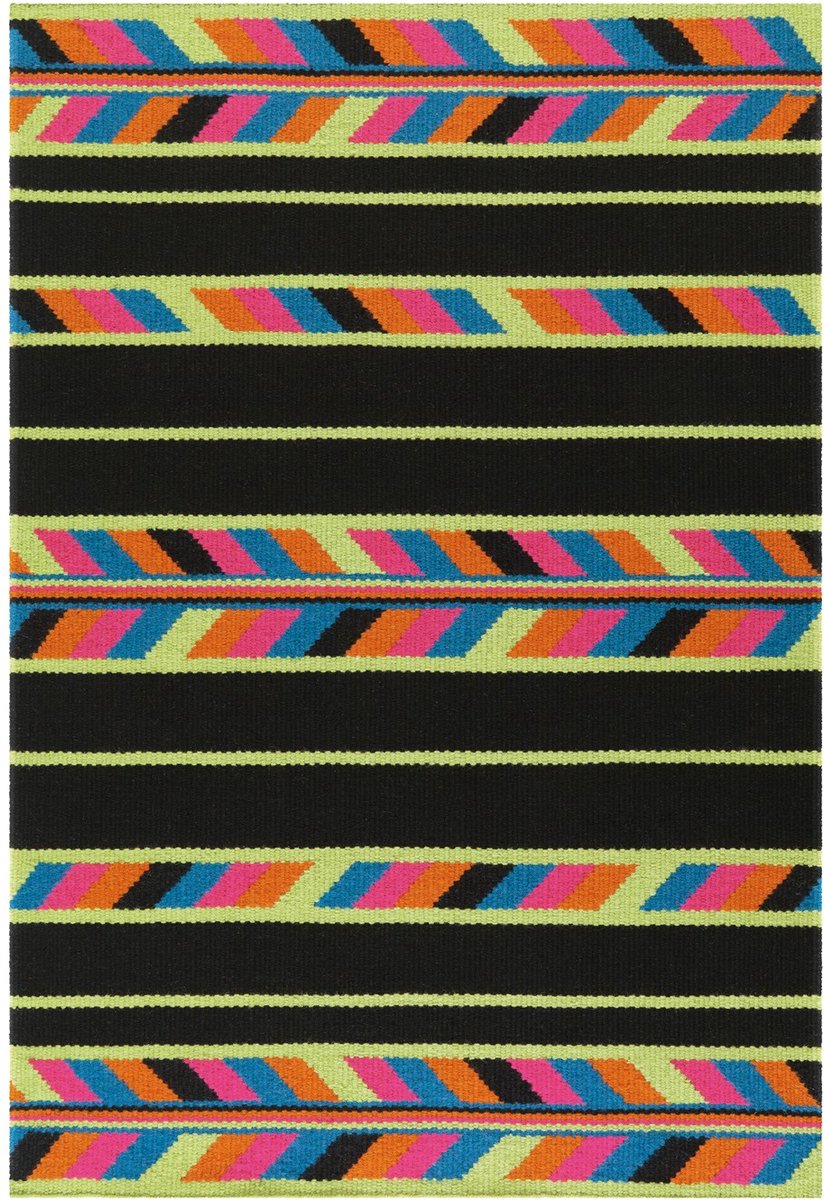 Padiro laagpolig vloerkleed 140 x 200 cm - meerkleurig / zwart - modern streeppatroon - geschikt voor vloerverwarming - van wol