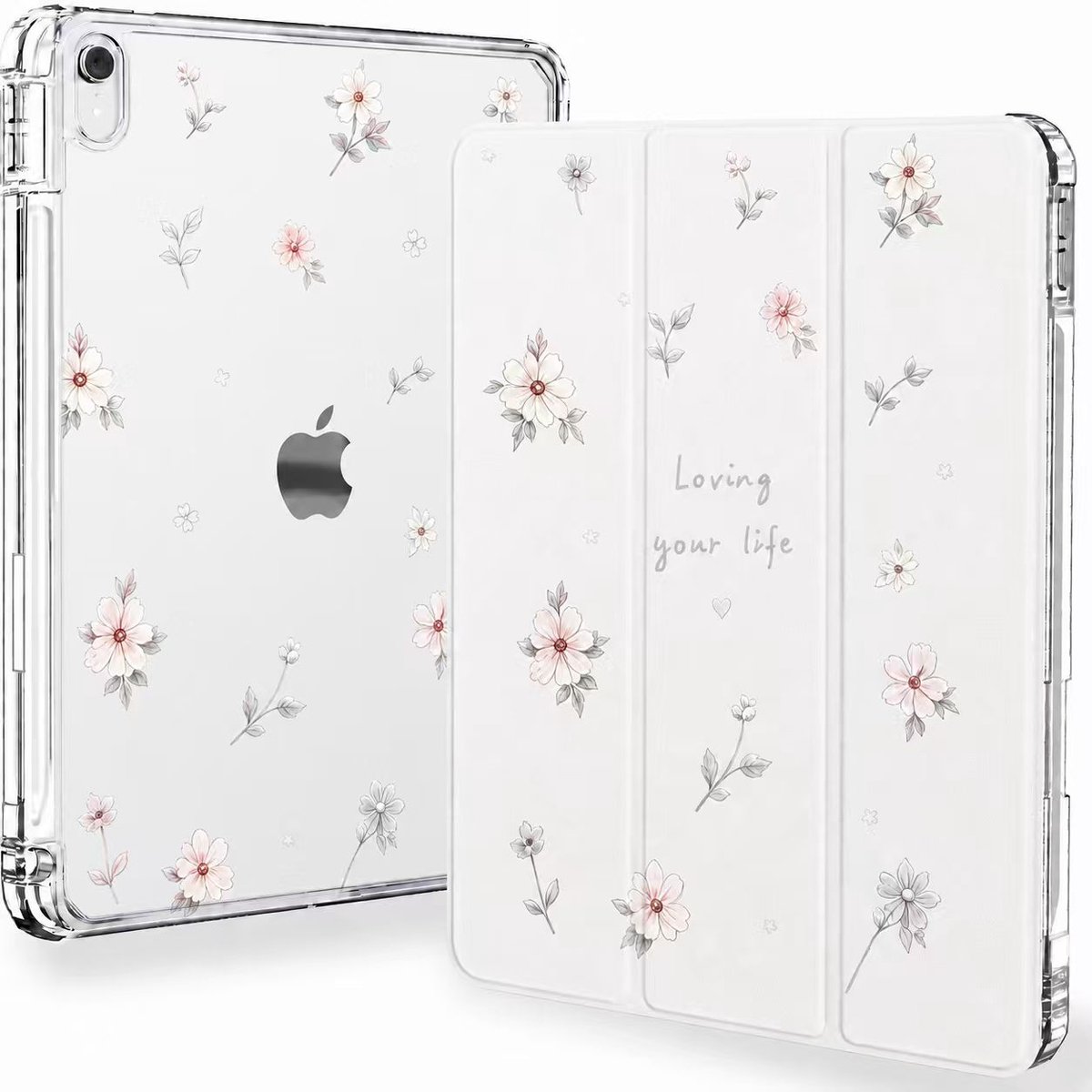 Sounix Tablet hoes geschikt voor Apple iPad 11 (2025) A16 / Apple iPad 10.9 (2022) - Hoesje met Pencil Houder Uitsparing - Engelse bloem