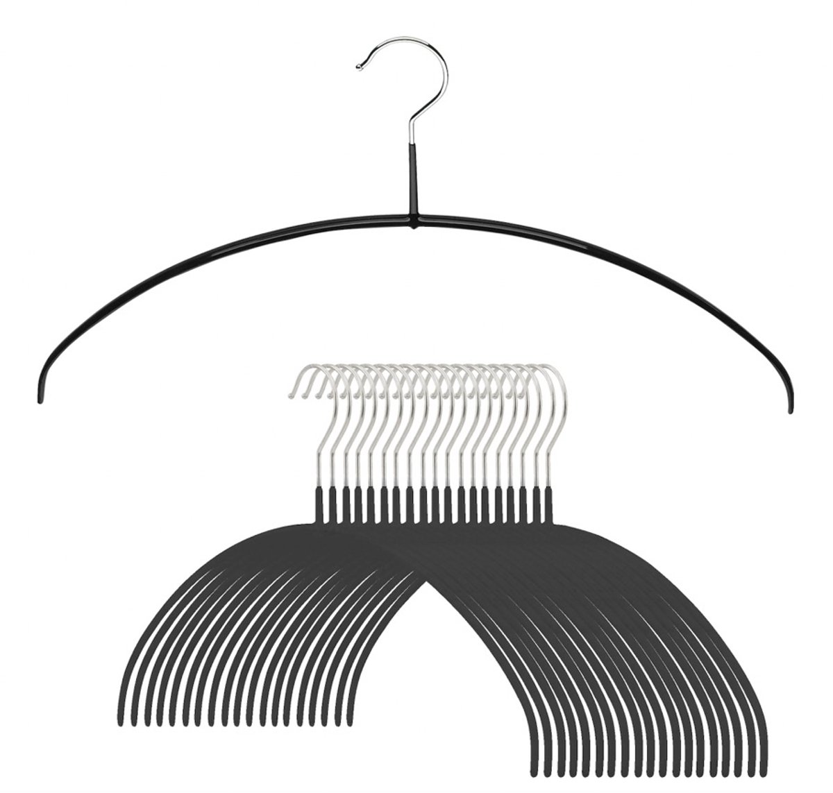 [Set van 5] MAWA 42FT - ultra dunne ruimtebesparende metalen kledinghangers met een zwarte anti-slip coating voor o.a. lingerie, blouses, jurkjes en shirtjes