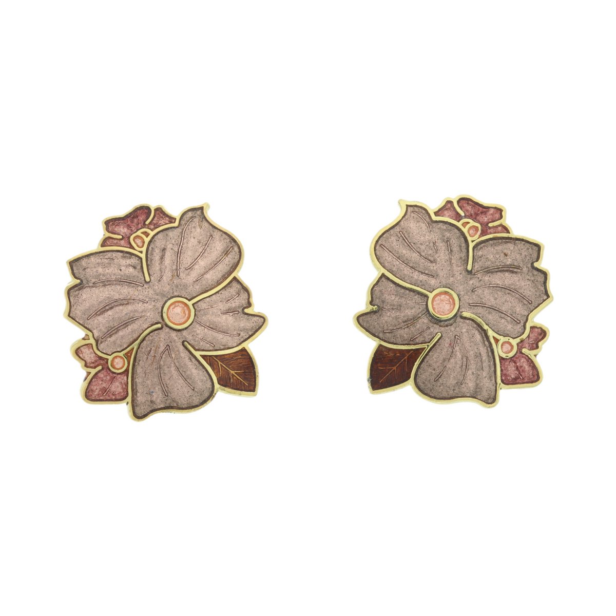 Behave – Oorstekers gelaagde bloem – Bruin Taupe – 2,2 x 2,4 cm