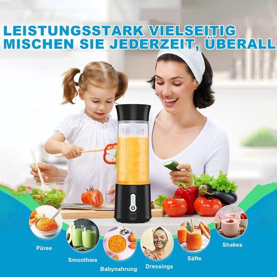 OKWISH Blender Draagbaar - 89 x 89 x 270 Mm - Oplaadbaar - Lekvrije Deksel - Voor Onderweg - Voedselveilig PCTG - Zwart van OKWISH — afbeelding 5
