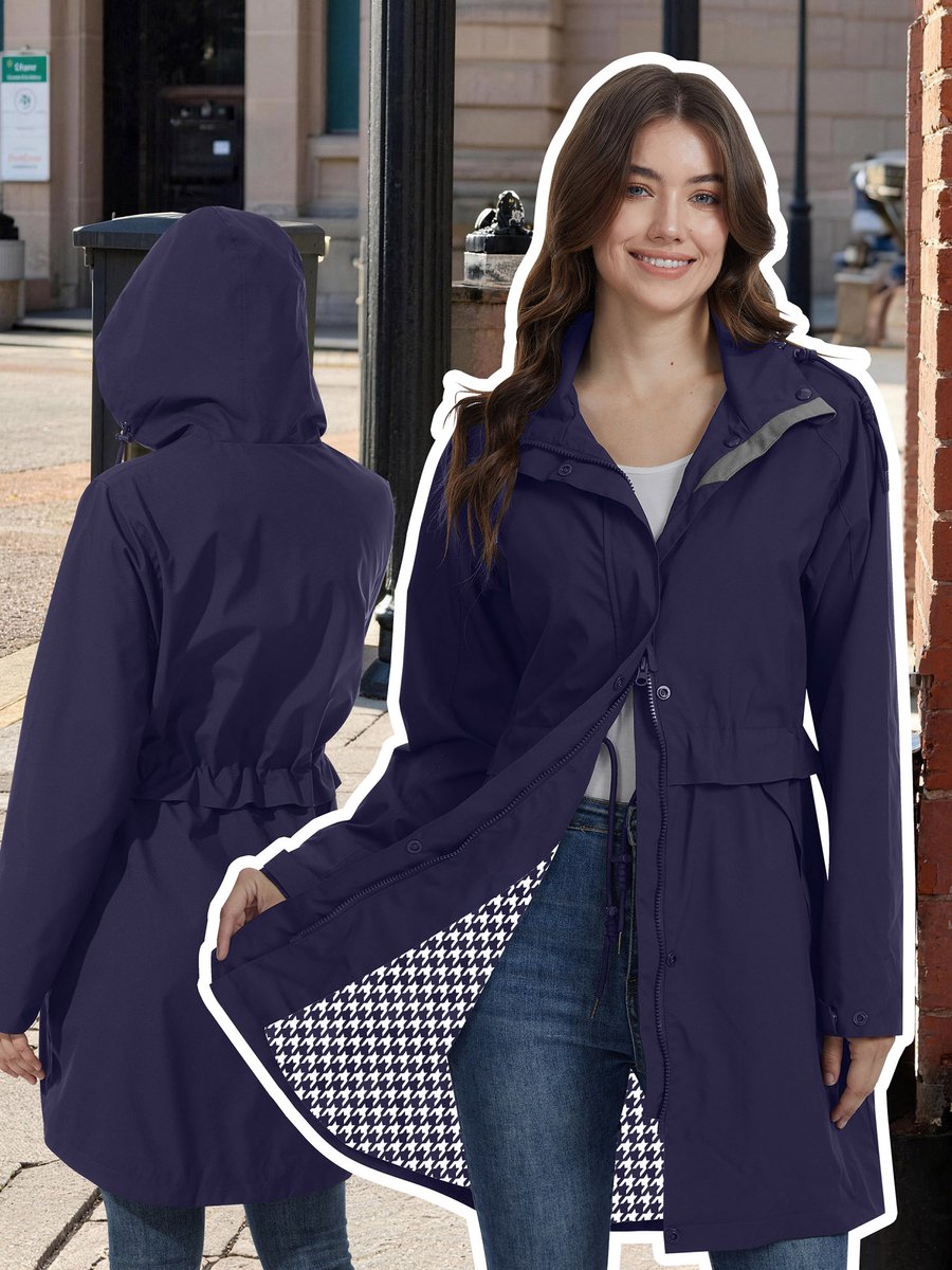 ATLASLAVA Regenjas Dames Waterdicht met Capuchon - Regenmantel - Ademende Jas - Lange Overgangsjas - Trenchcoat - Lente & Herfst - Maat S t/m 8XL
