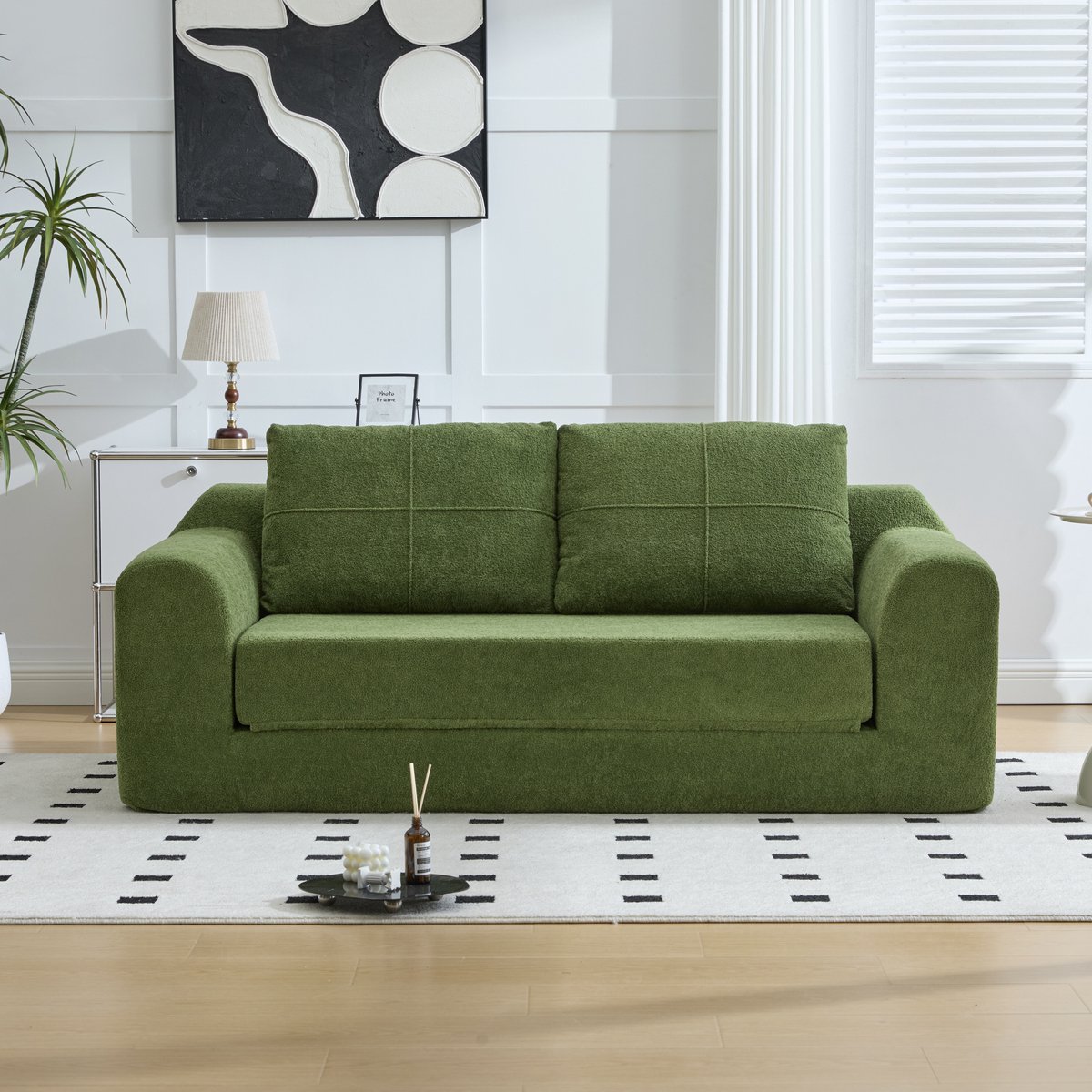2-in-1 frameloze bank, opklapbare slaapbank met armleuningen, opklapbare vloerbank, compacte bank – groen, afmetingen: 179×95×79 cm