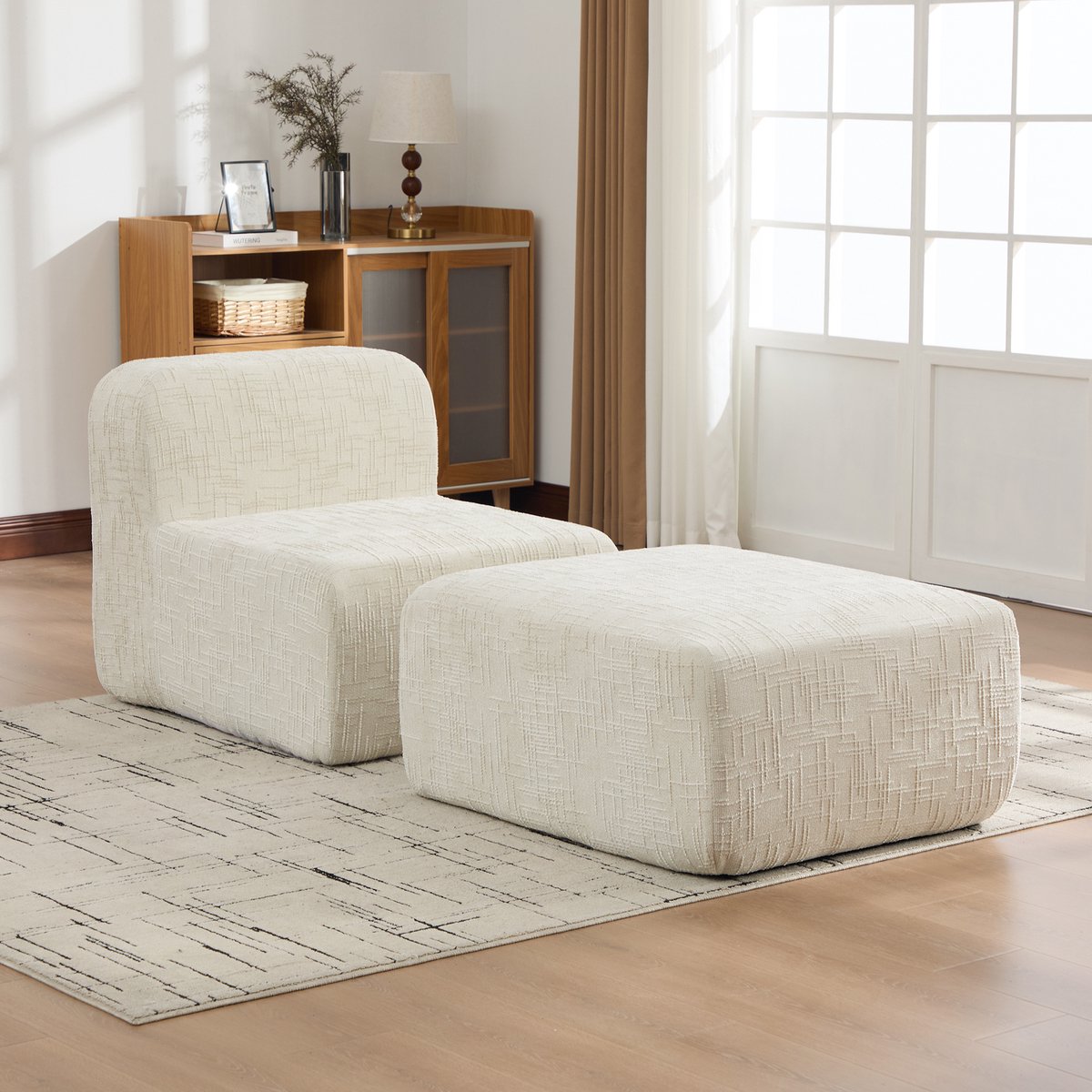Cloud Sofa - Modulaire Chenille Bank 1 Zitplaats Met Diepe Zitting, Zachte 30D Schuimvulling En Antislip Onderkant - Moderne Relaxbank Voor Woonkamer - Beige