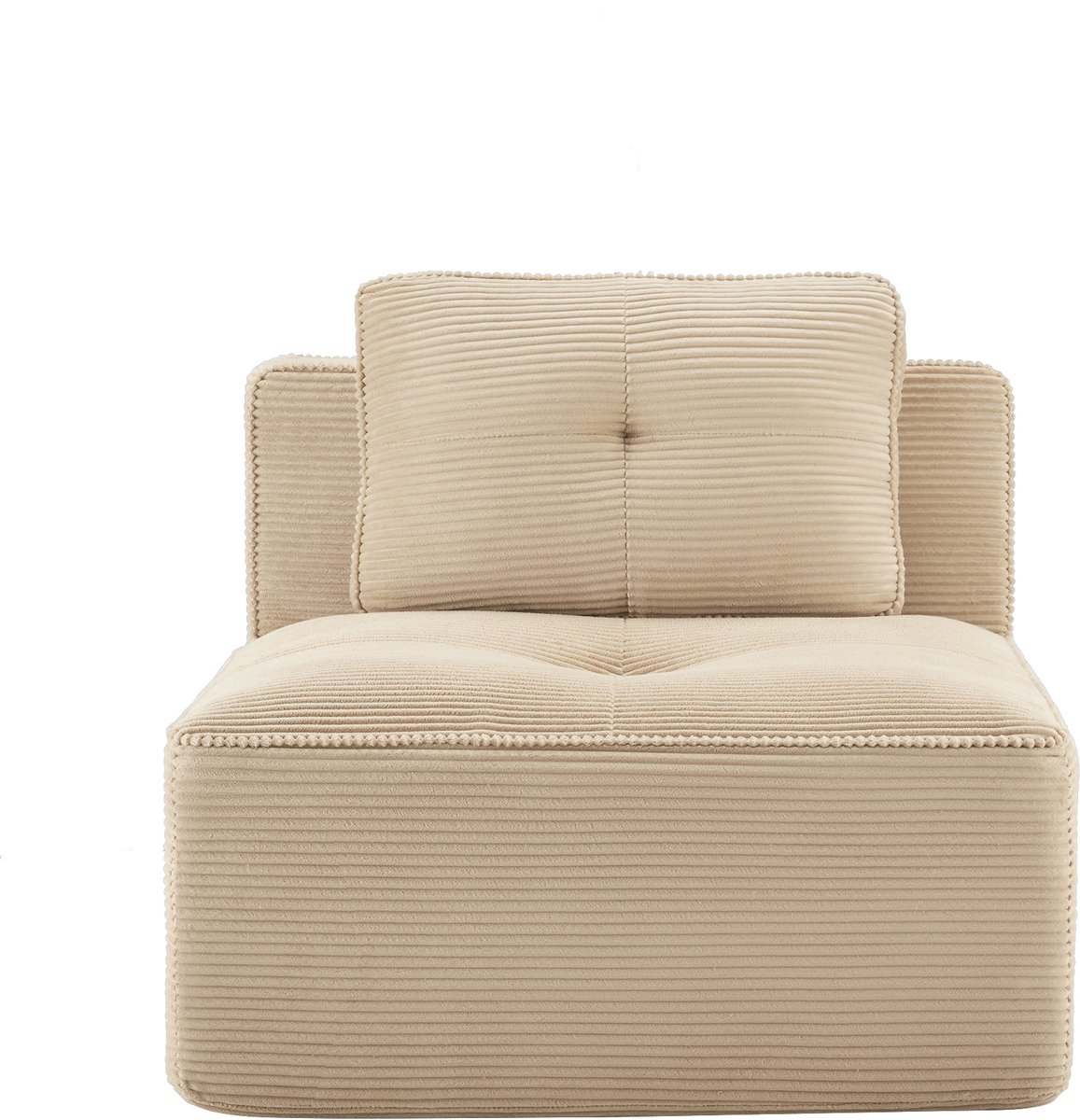 Cordelia Armless Sofa W/Pillow - Corduroy Bank Met Geribd Fluweel En Breed Armleuningen - 89x104x69 cm, Beige
